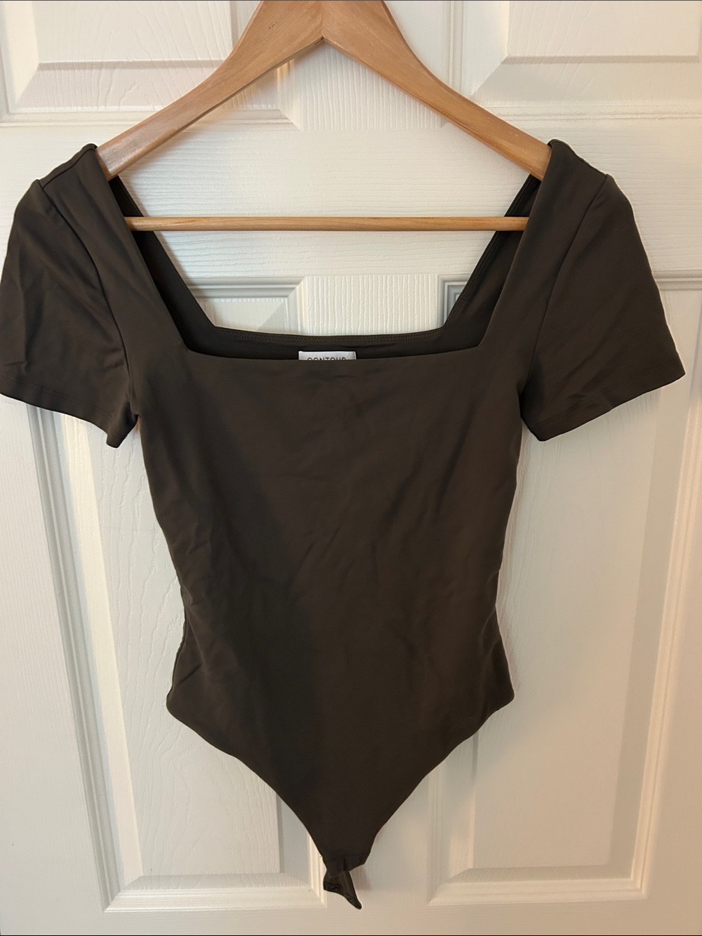 Square Neck Short Sleeve Bodysuit -Olive green